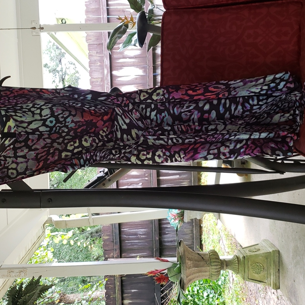 Rachel Dress Sleeveless L 12 Black Pink Stained Glass Look